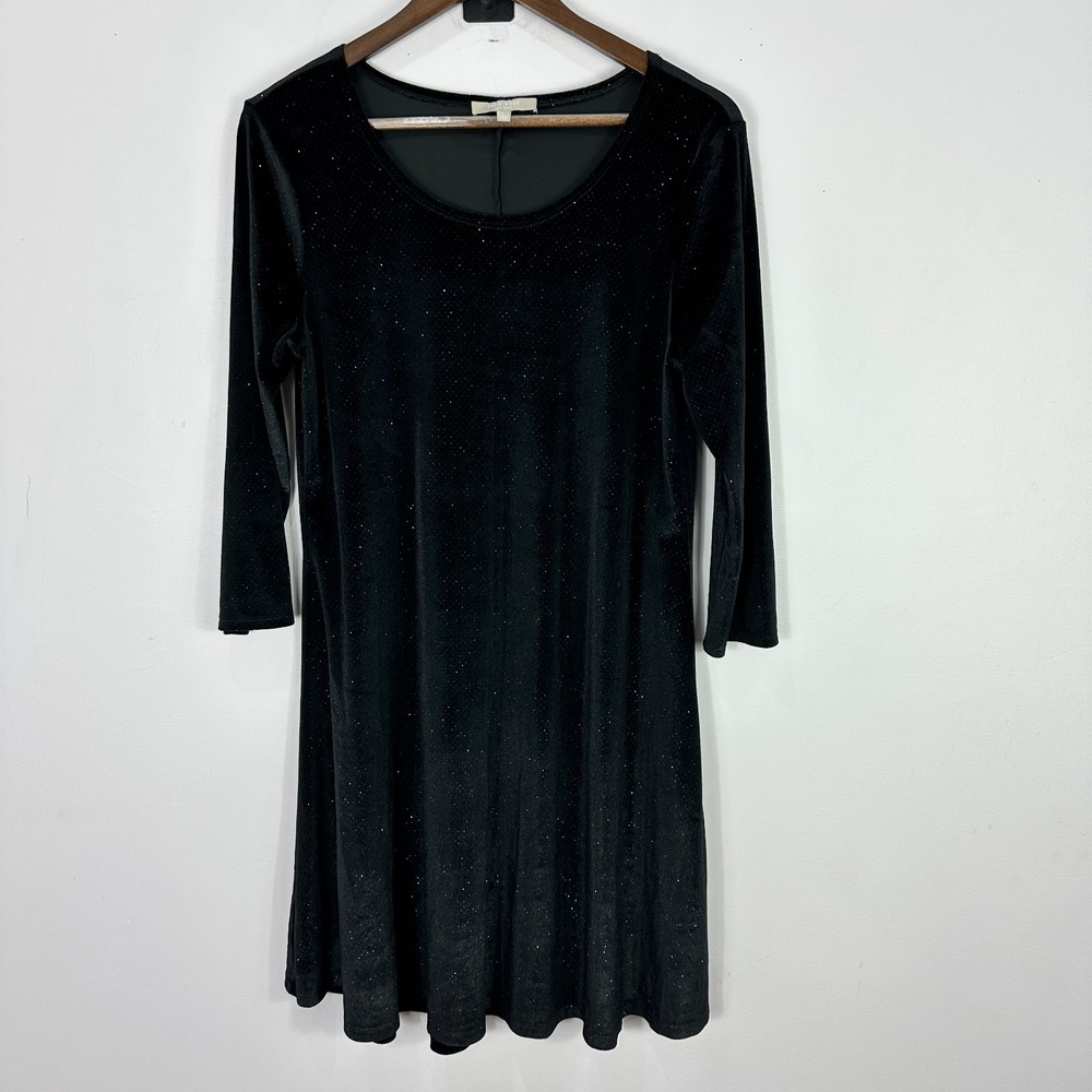 Joan Vass Black Velvet Dress Womens Large Sparkle Whimsigoth Grunge Witchy 90s